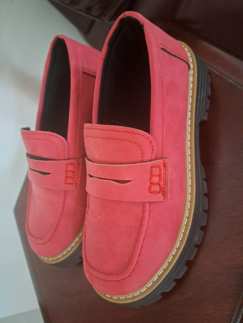 Shein Lady Red Suede Penny Loafers